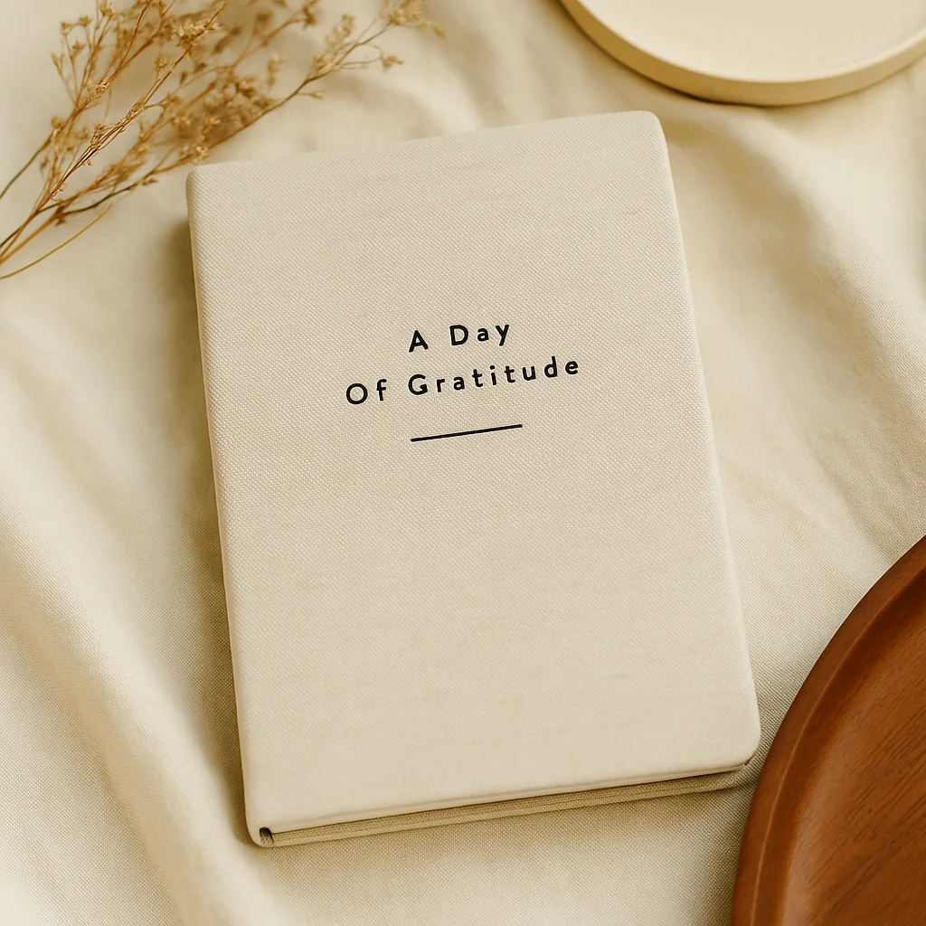 Naturel linnen journal op een crèmekleurige doek